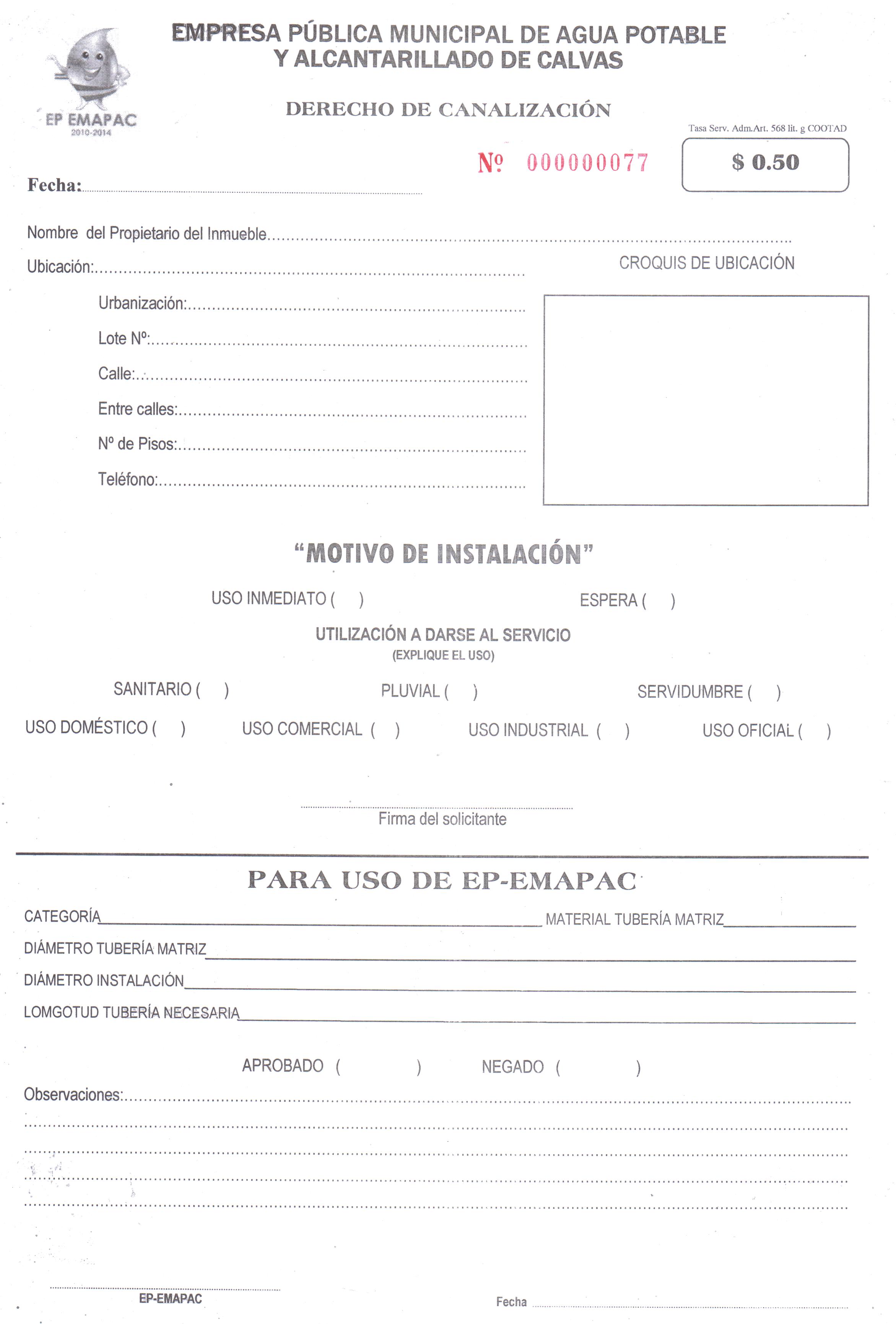 Formulario - Derecho de canalización Formulario - Derecho de canalización